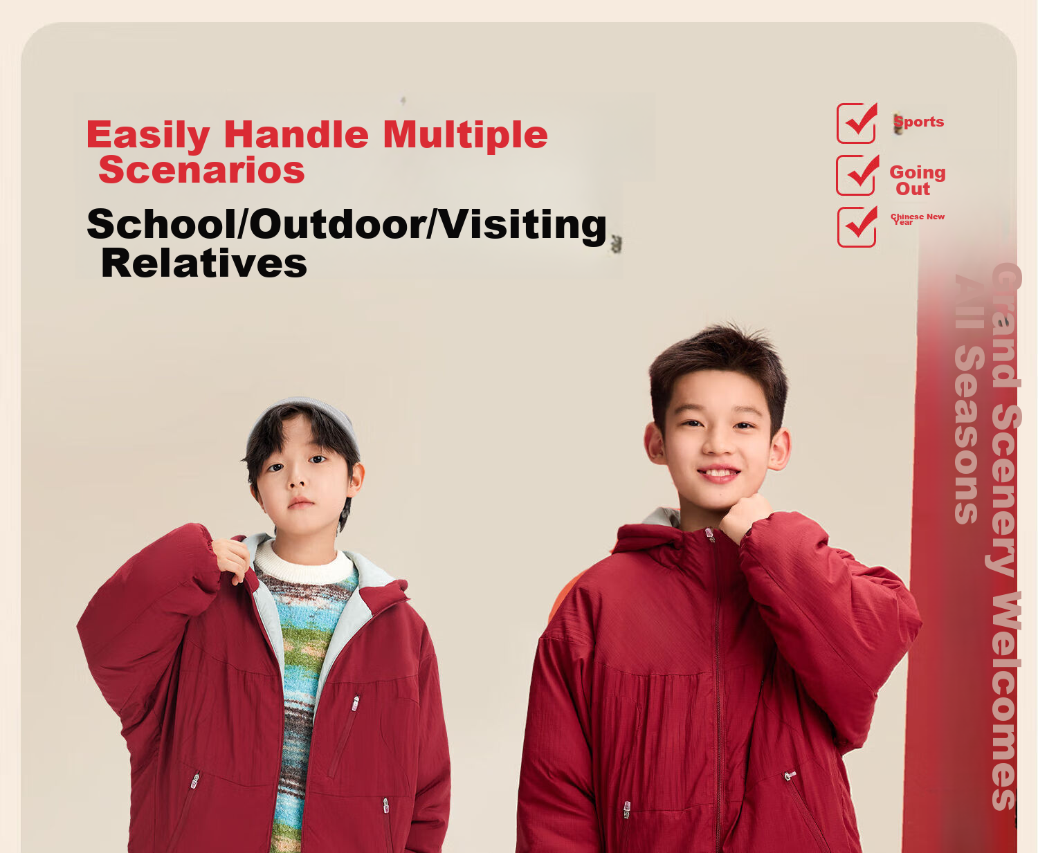 Zuo Xi Boys Red Cotton Jacket 2025 New Children's Snowy Cotton Padded Coat New Year Style Red 170 17